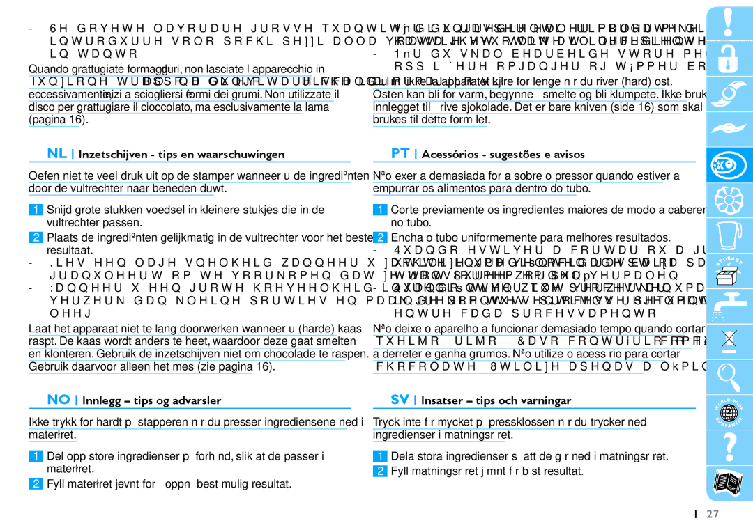 Philips HR7625 NL Inzetschijven tips en waarschuwingen, No Innlegg tips og advarsler, PT Acessórios sugestões e avisos 