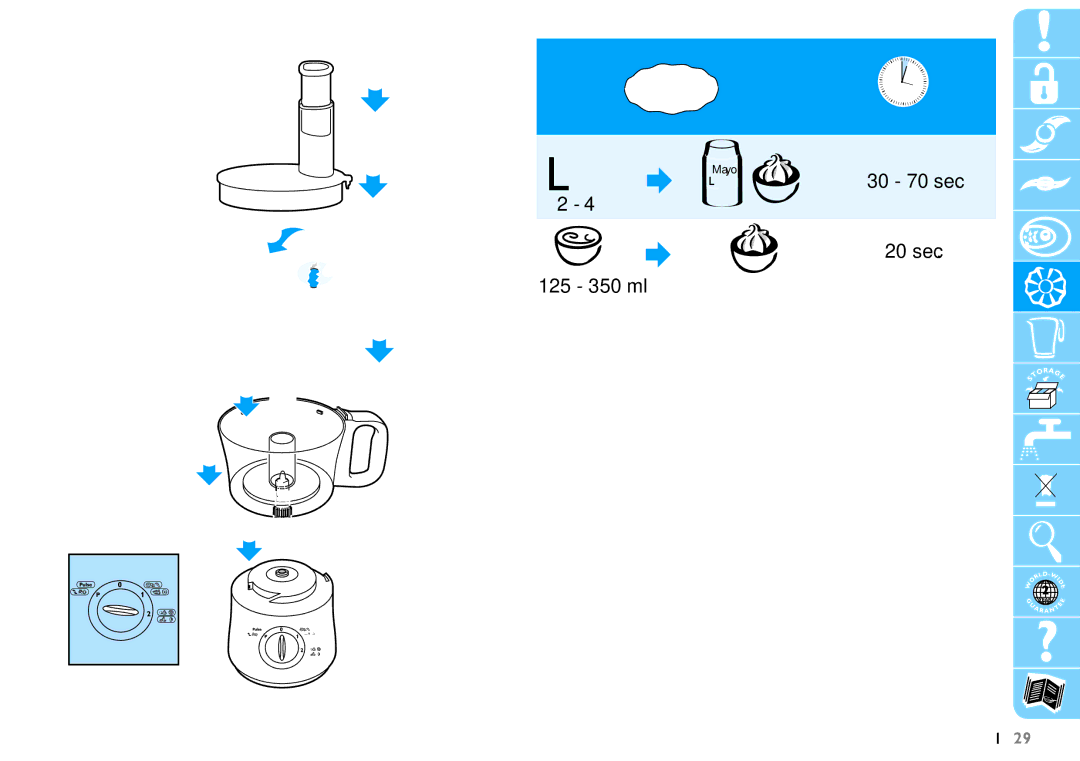 Philips HR7625 manual Sec 350 ml, 30 70 sec 