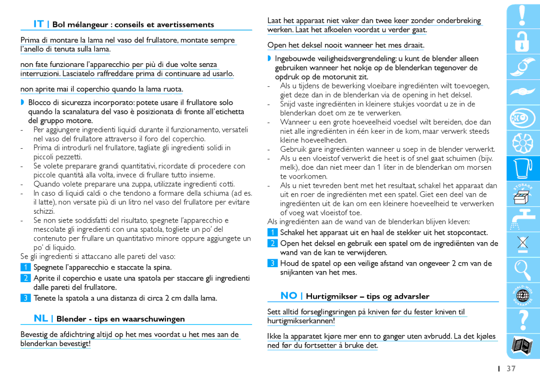 Philips HR7625 manual IT Bol mélangeur conseils et avertissements, NL Blender tips en waarschuwingen 