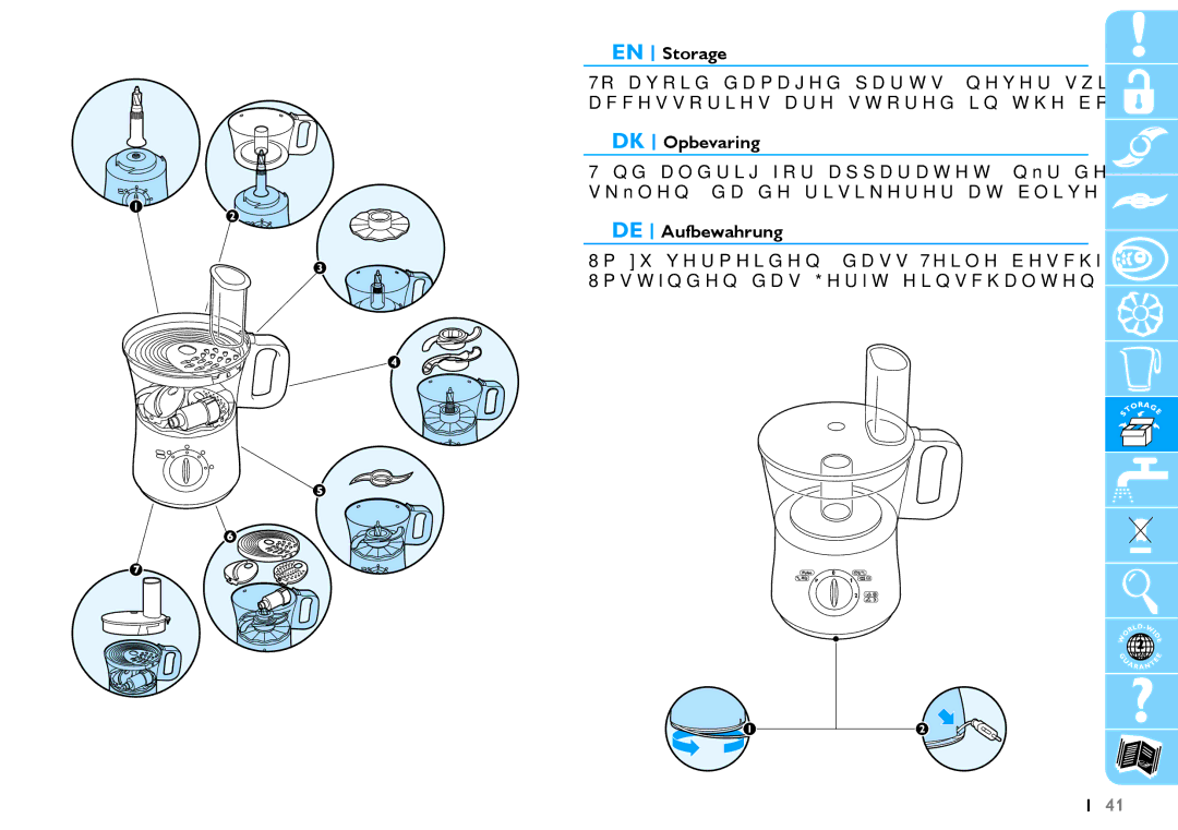 Philips HR7625 manual EN Storage, DK Opbevaring, DE Aufbewahrung 