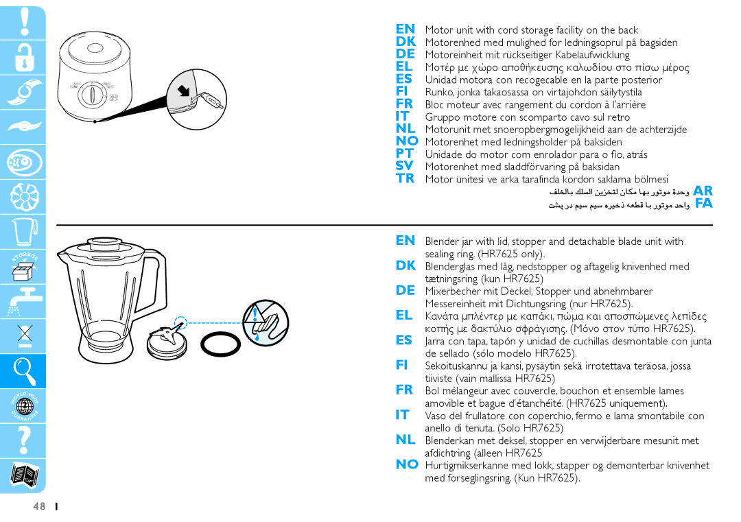 Philips HR7625 manual EN Motor unit with cord storage facility on the back 