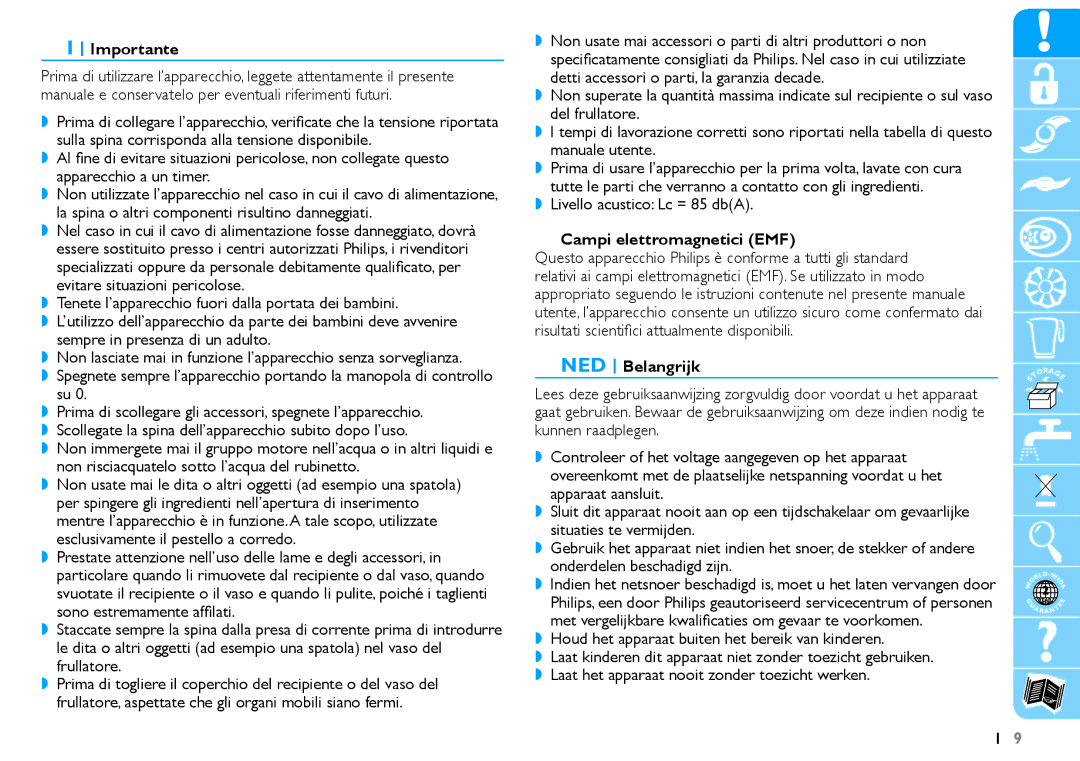 Philips HR7625 manual Importante, Campi elettromagnetici EMF, NED Belangrijk 