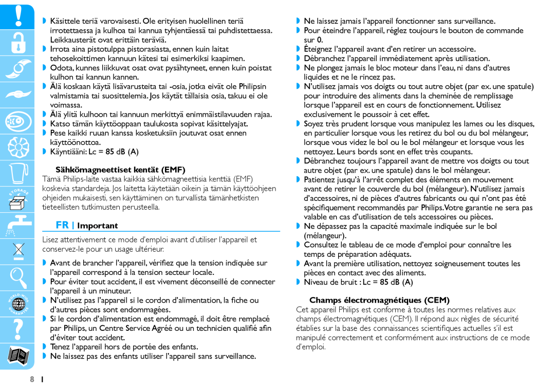 Philips HR7625 manual Sähkömagneettiset kentät EMF, FR Important, Champs électromagnétiques CEM 
