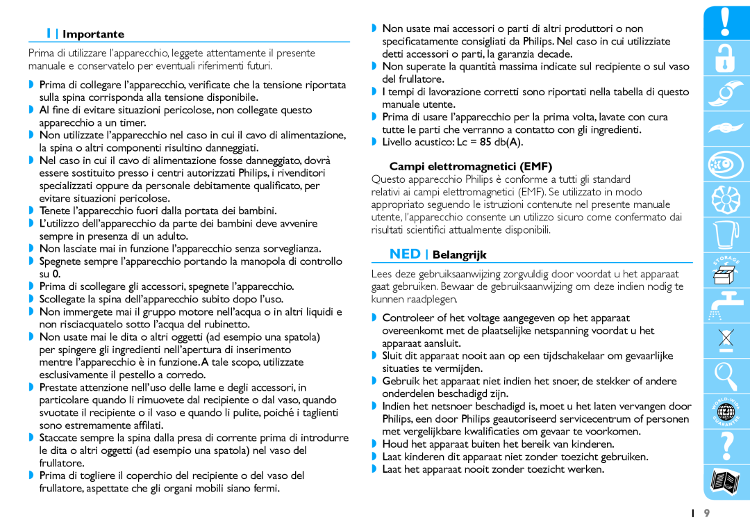 Philips HR7625 manual I Importante, Campi elettromagnetici EMF, NED Belangrijk 