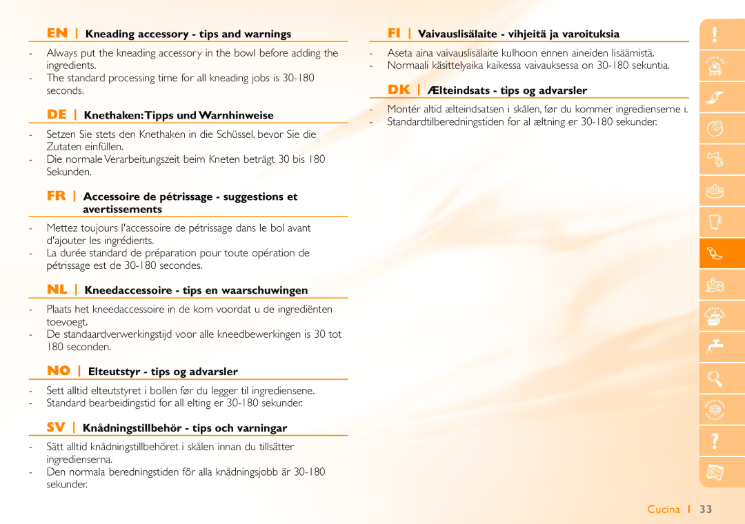 Philips HR7740 manual EN Kneading accessory tips and warnings, DE KnethakenTipps und Warnhinweise 