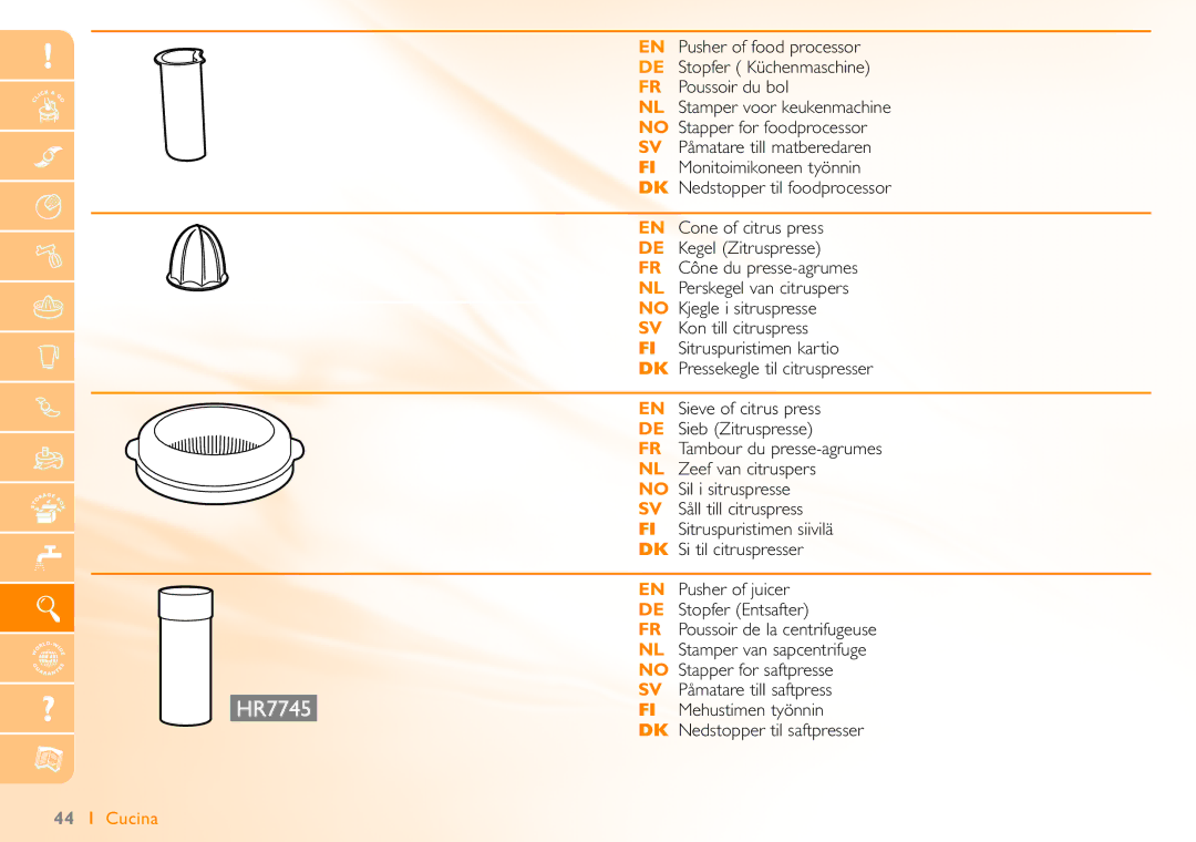 Philips HR7740 manual Cucina 