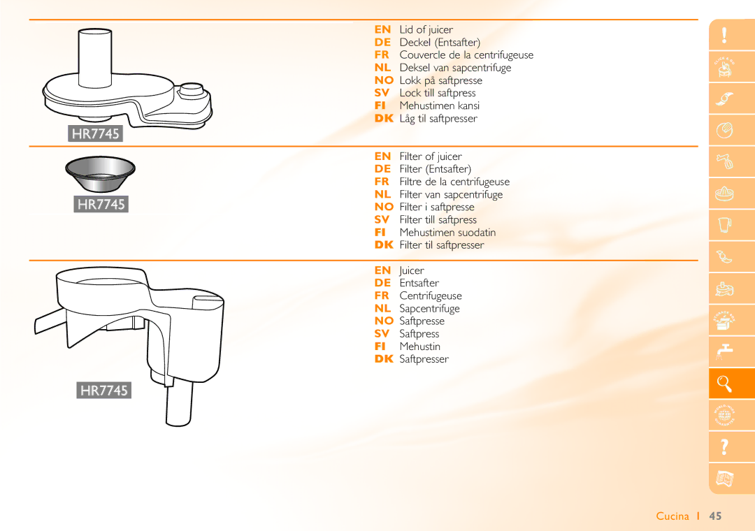 Philips HR7740 manual Lid of juicer 