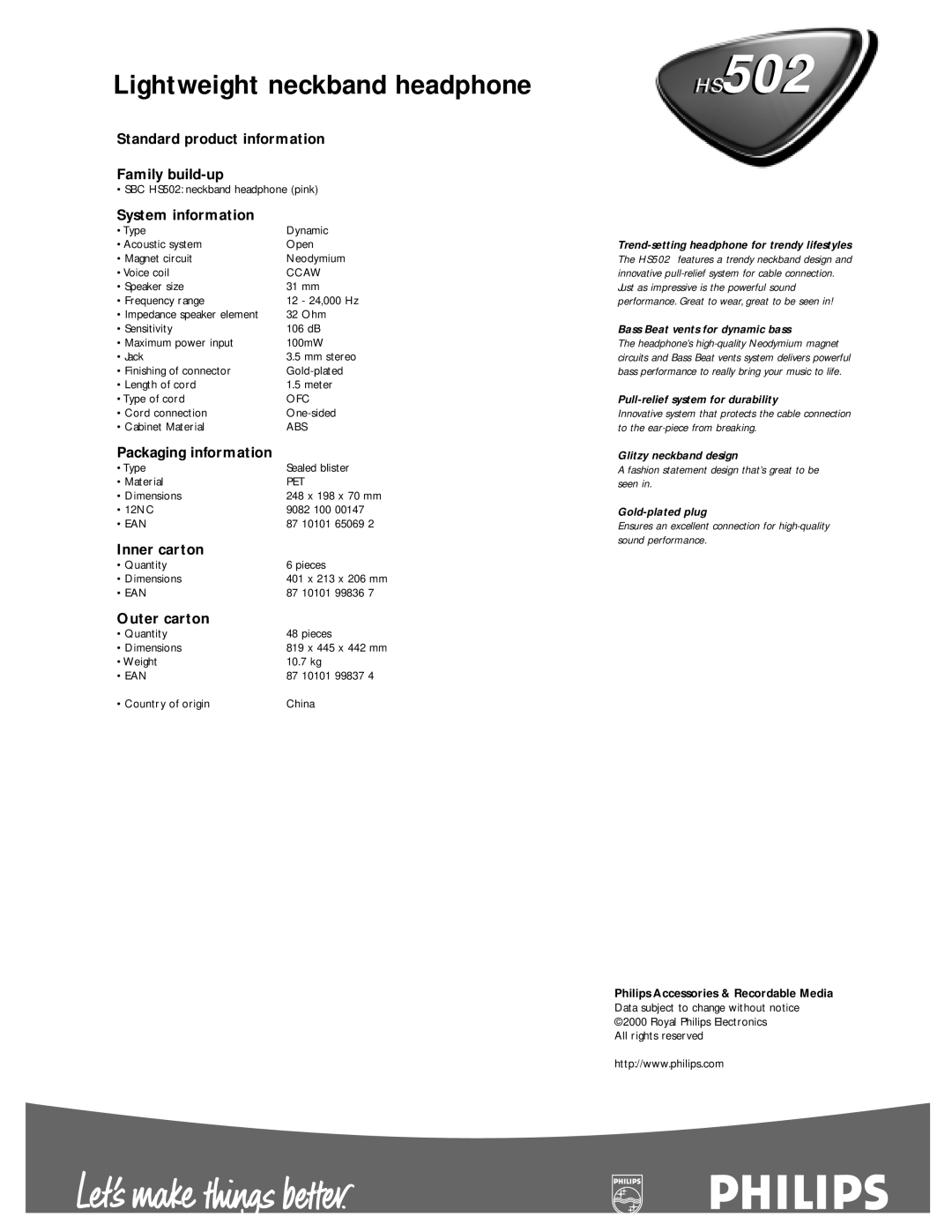 Philips HS502 manual HSS502 