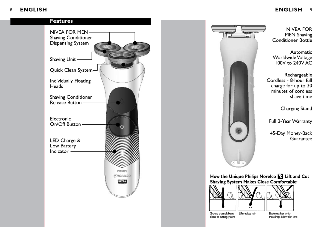 Philips HS8420/40 manual Features, Nivea for 