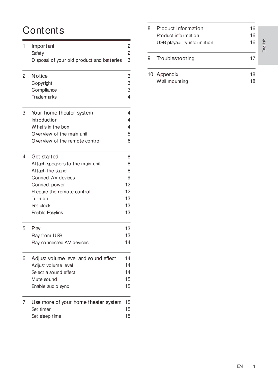 Philips HSB2313A/F7 user manual Contents 