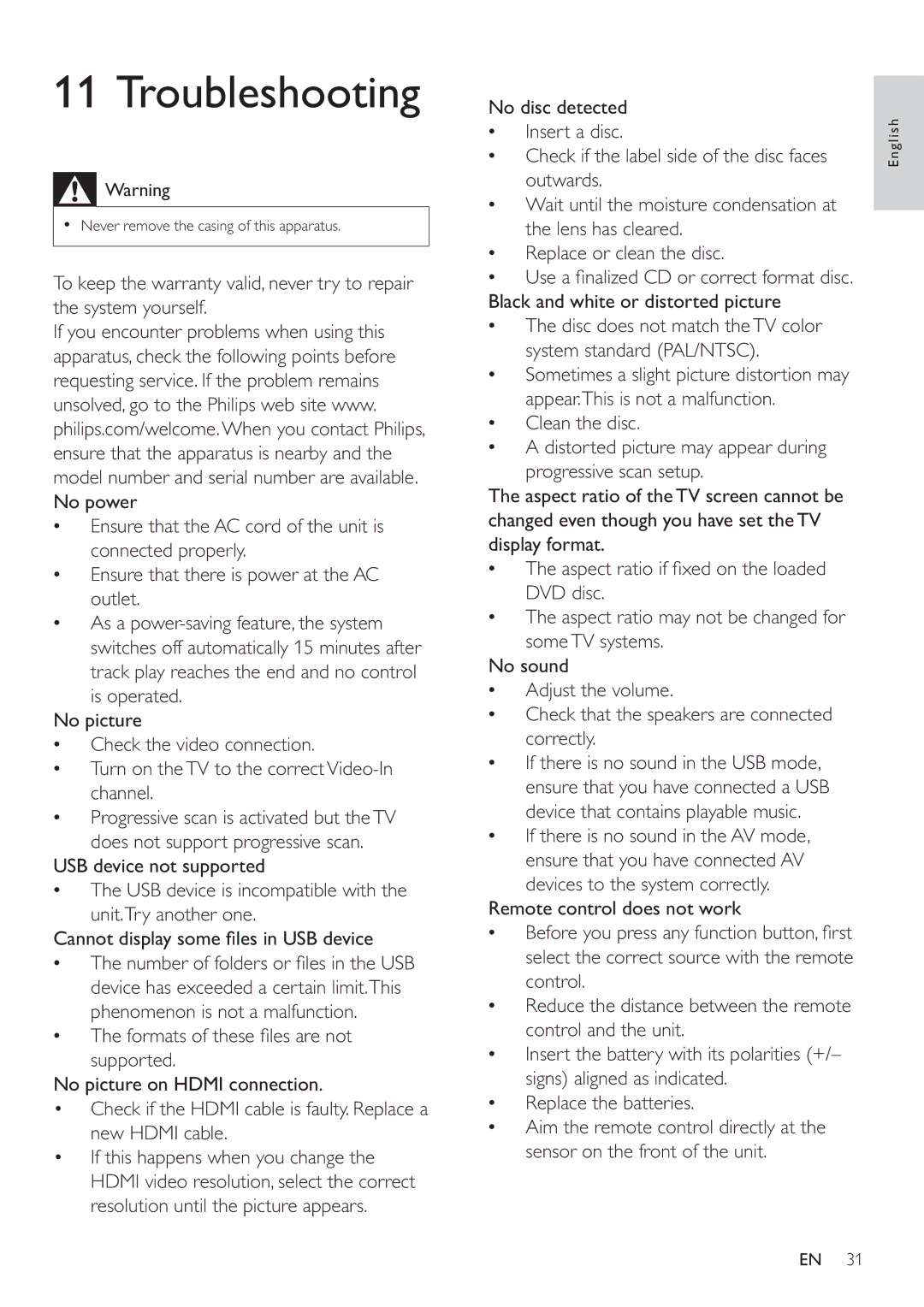 Philips HSB2351/51 user manual Troubleshooting 