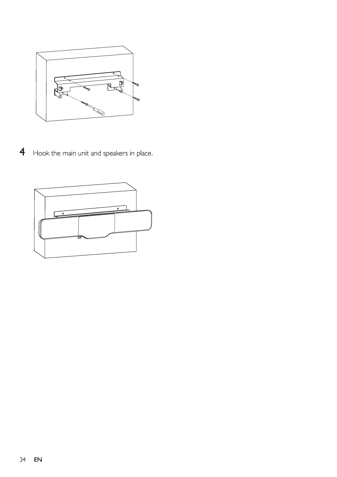 Philips HSB2351/51 user manual 4Hook the main unit and speakers in place, 34EN 