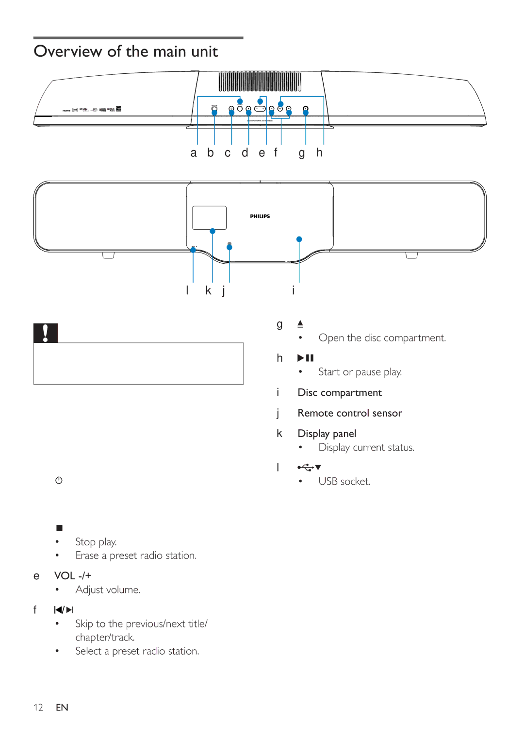 Philips HSB2351/55 user manual Overview of the main unit, Abcdef g h 