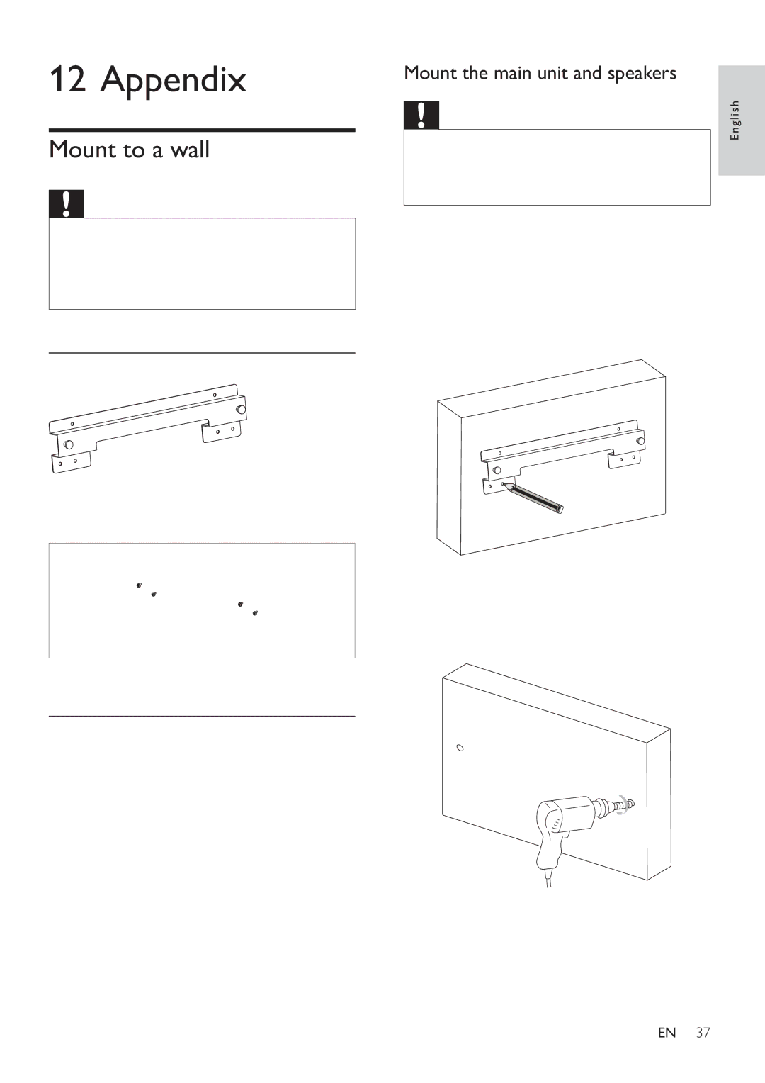 Philips HSB2351/55 user manual Appendix, Mount to a wall, What’s in the supplied mounting kit, What else you’ll need 