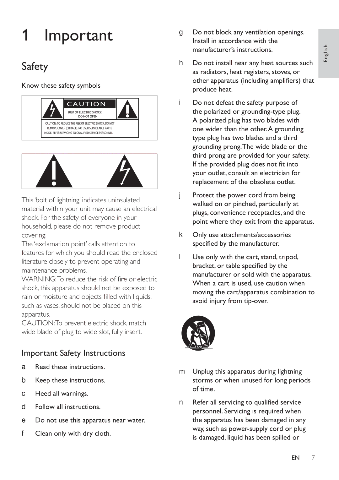 Philips HSB2351/55 user manual Important Safety Instructions 