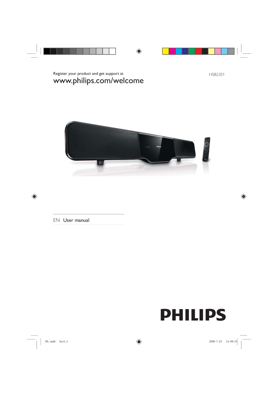 Philips HSB2351X/78 manual Register your product and get support at HSB2351 