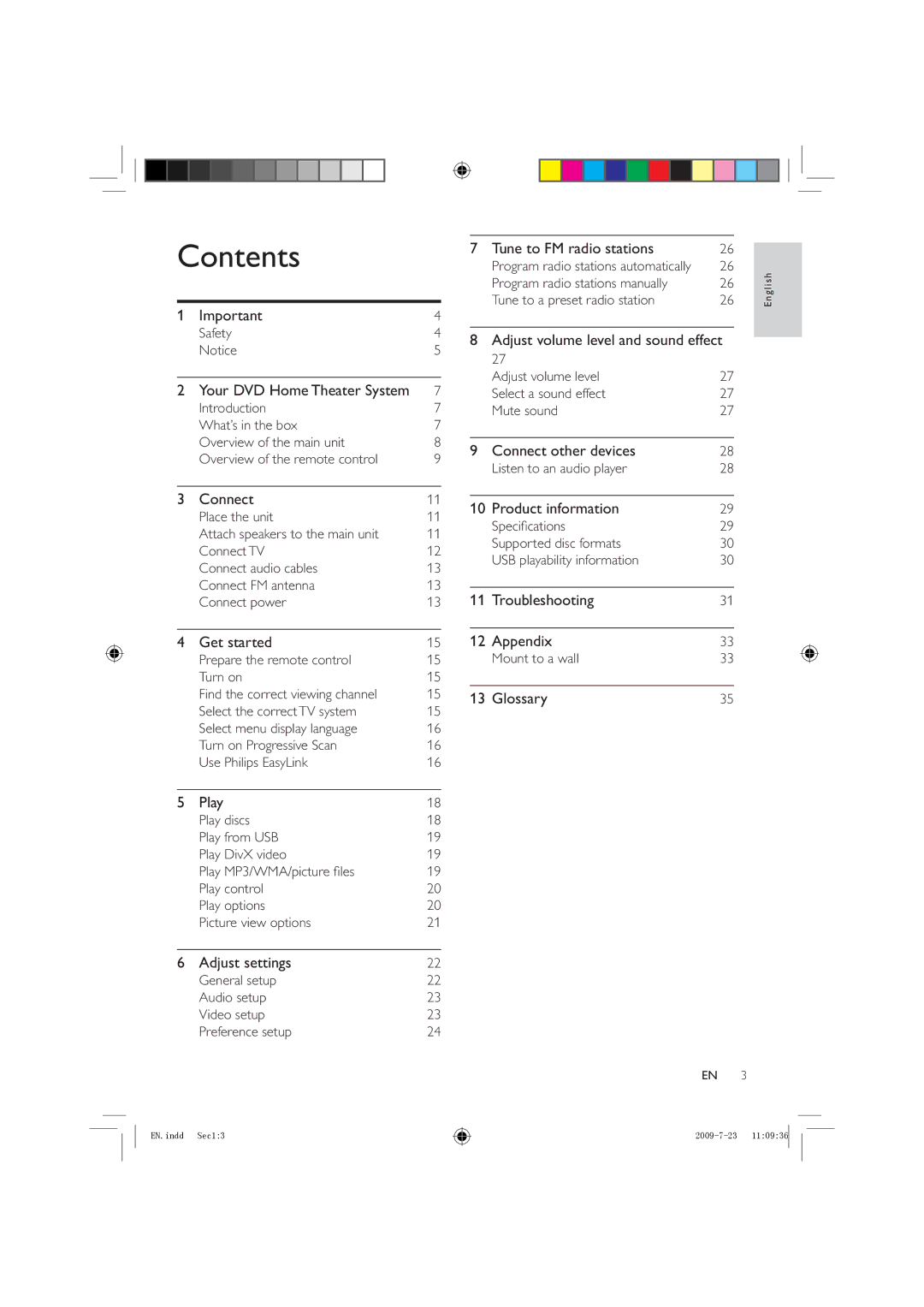 Philips HSB2351X/78 manual Contents 