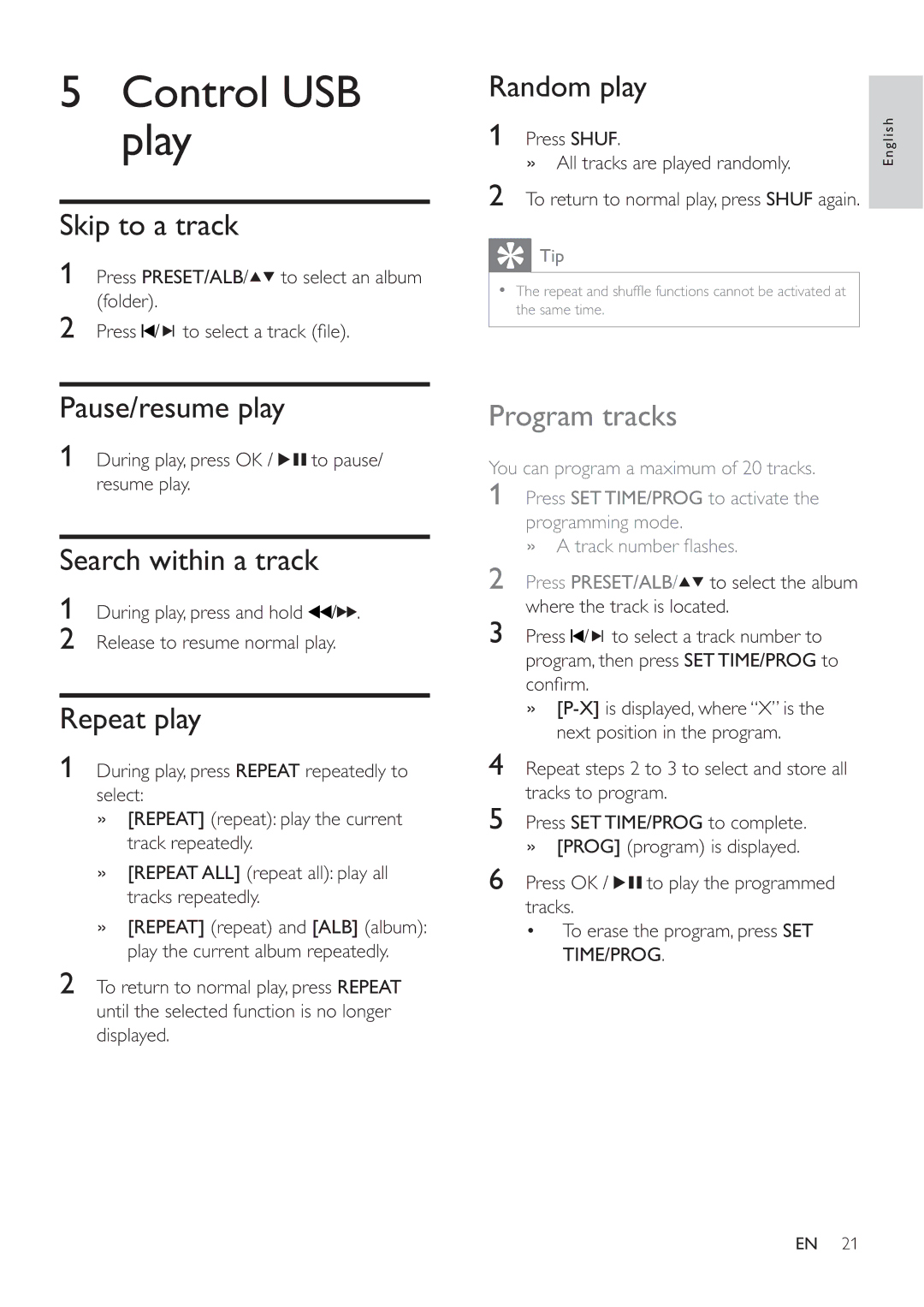 Philips HSB3280/F7 user manual Control USB play 