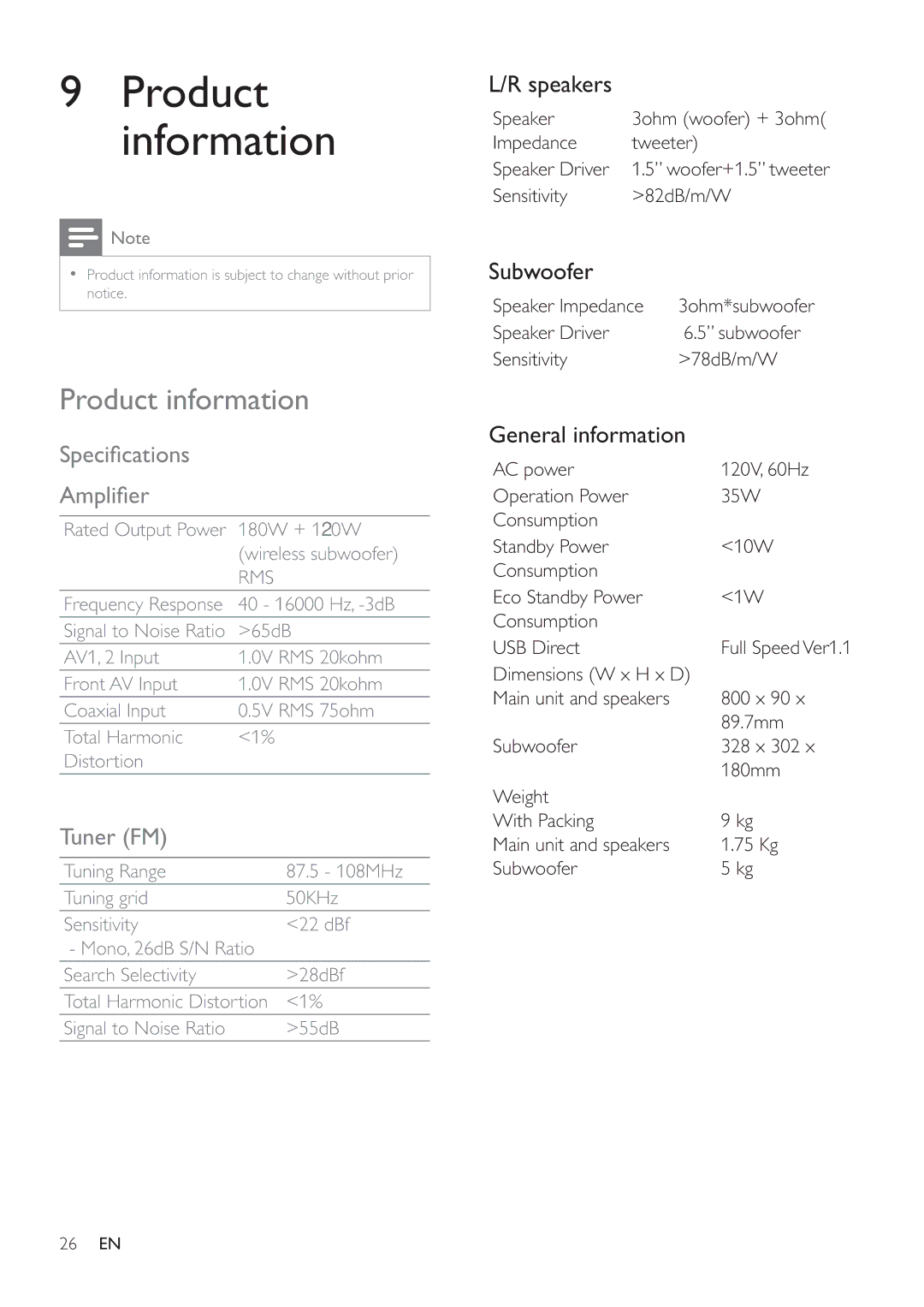 Philips HSB3280/F7 user manual Product information 