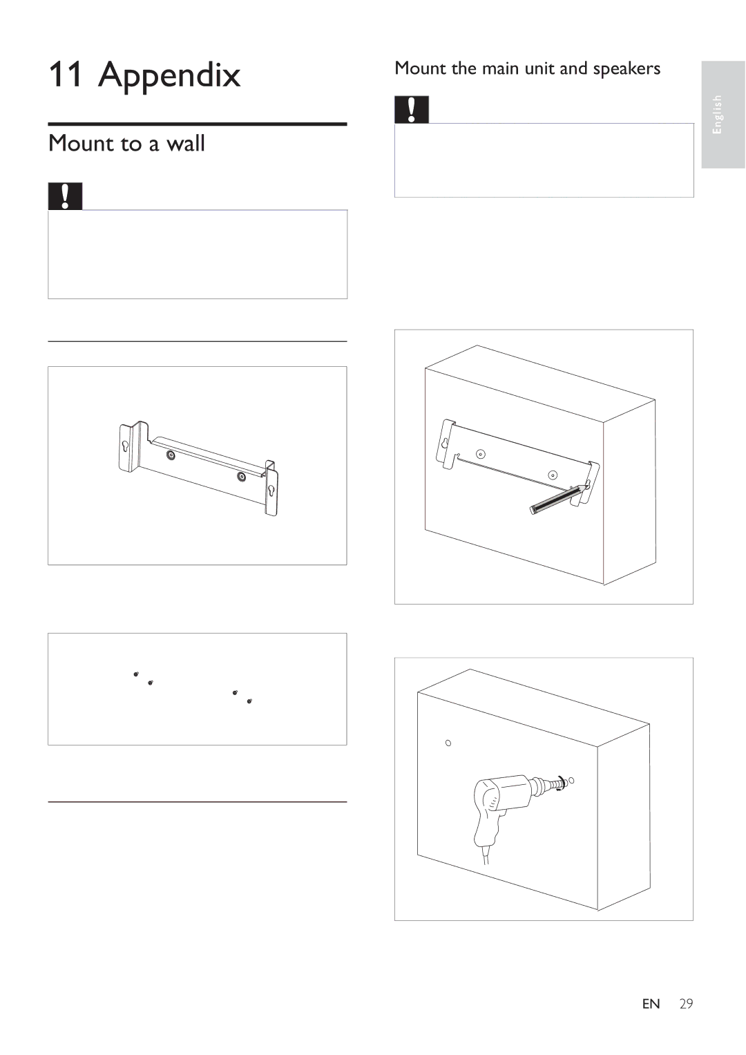 Philips HSB3280/F7 user manual Appendix, Mount to a wall, What’s in the supplied mounting kit, What else you’ll need 