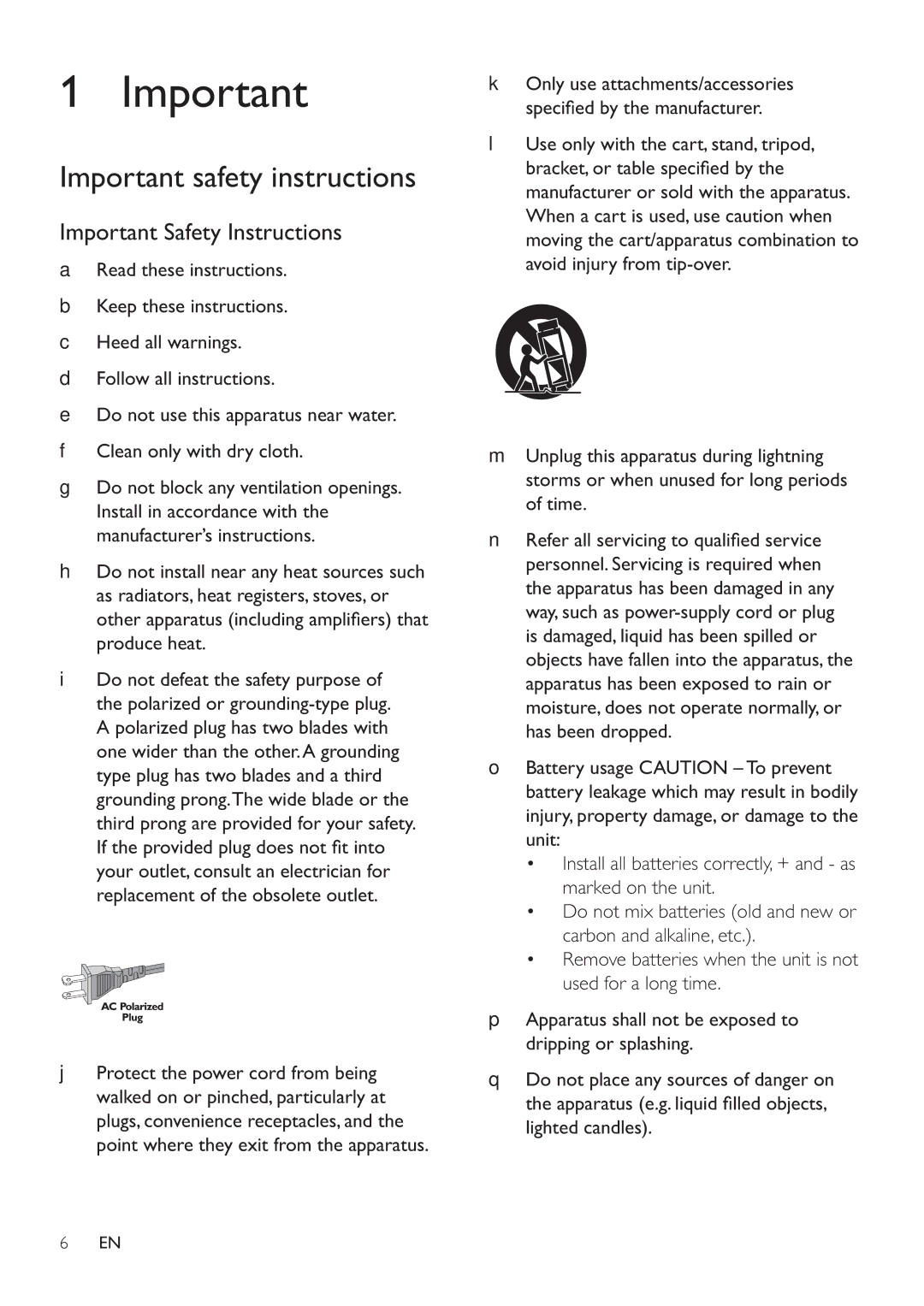 Philips HSB3280/F7 user manual Important safety instructions, Important Safety Instructions 