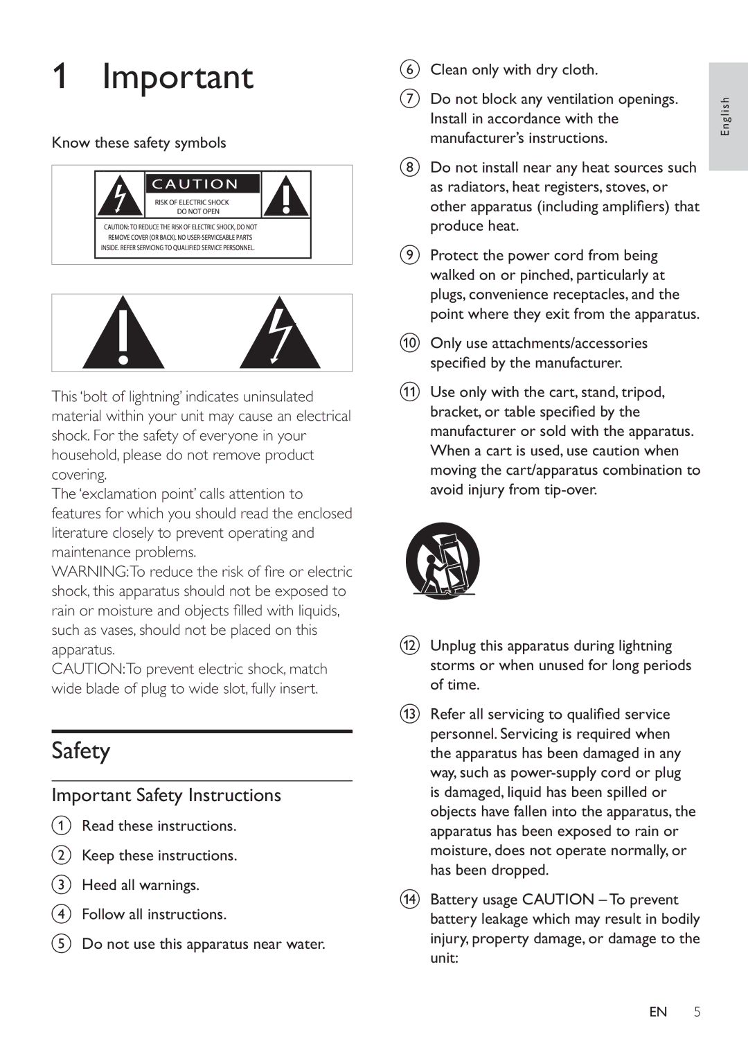 Philips HSB4352/12 user manual Important Safety Instructions 