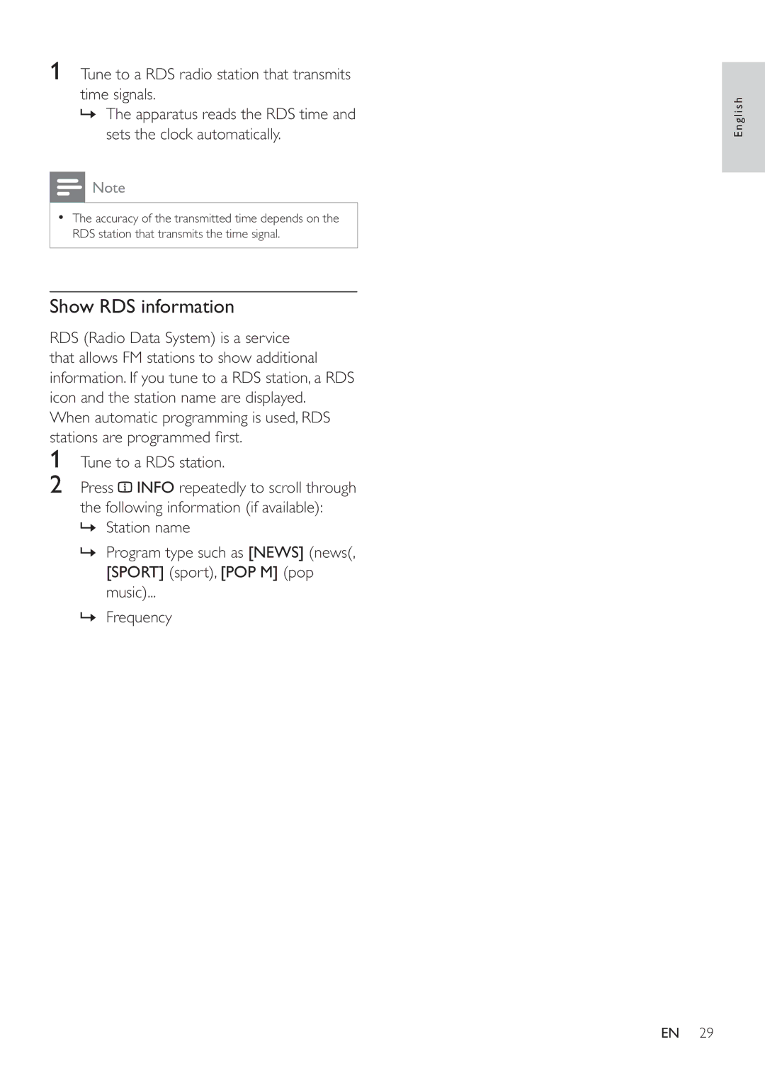 Philips HSB4383/12 user manual Show RDS information 