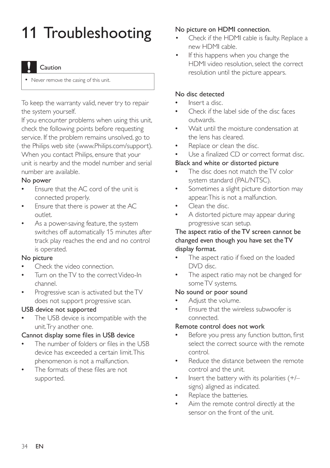 Philips HSB4383/12 user manual Troubleshooting 