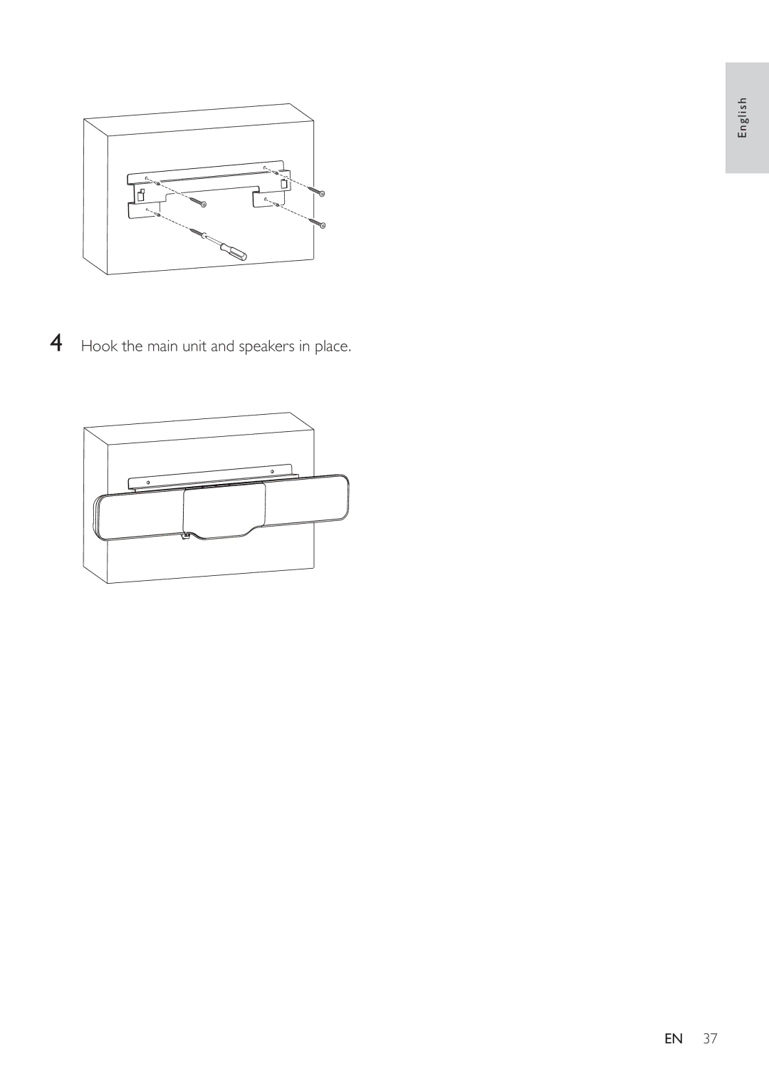 Philips HSB4383/12 user manual Hook the main unit and speakers in place 