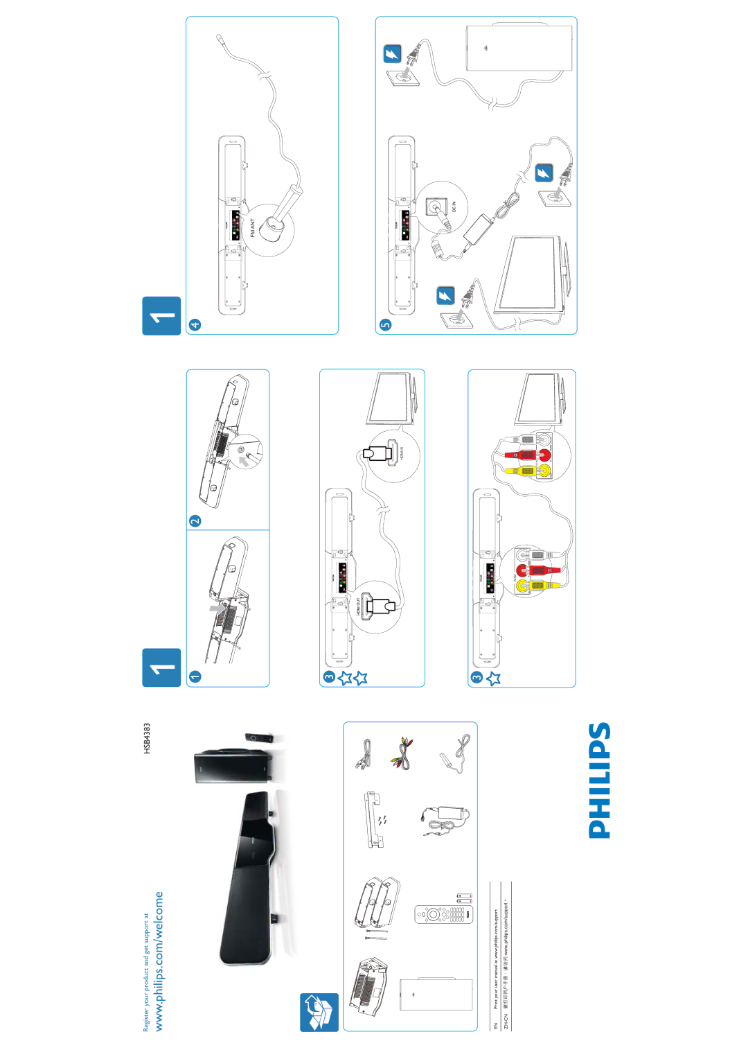 Philips HSB4383/93 user manual Register your product and get support at, Zh-CnZzzSklolsvFrpVxssruw, Fm Ant 