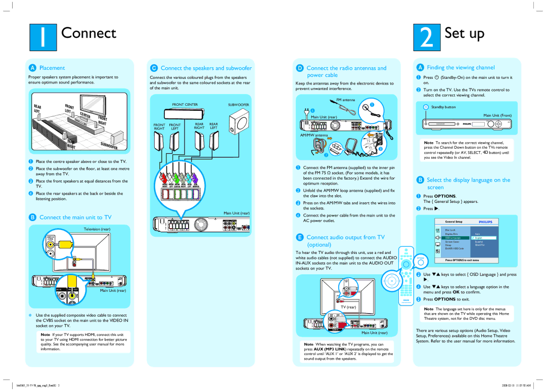 Philips HT53365 quick start Connect, Set up 