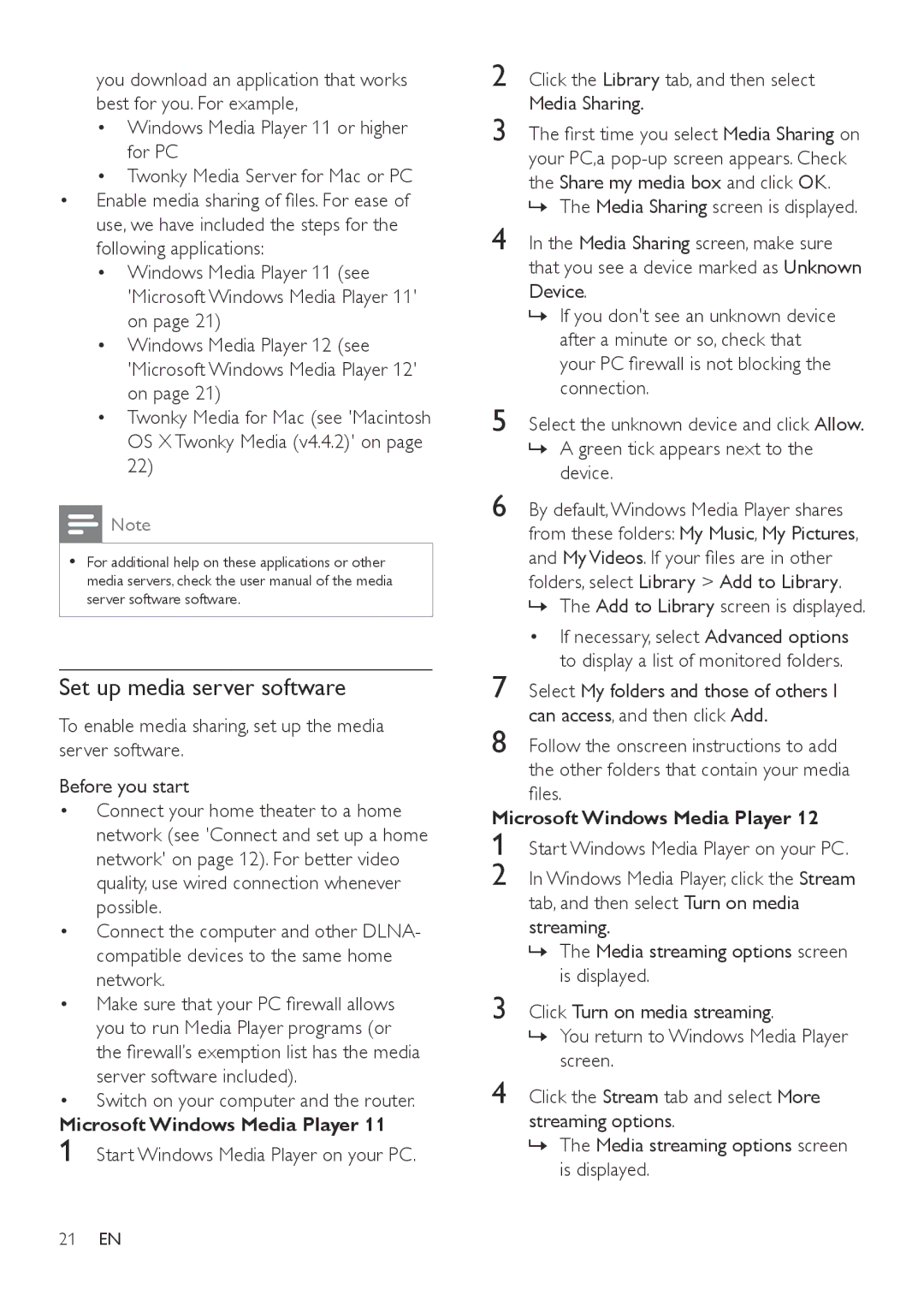 Philips HTB3560 user manual Set up media server software 