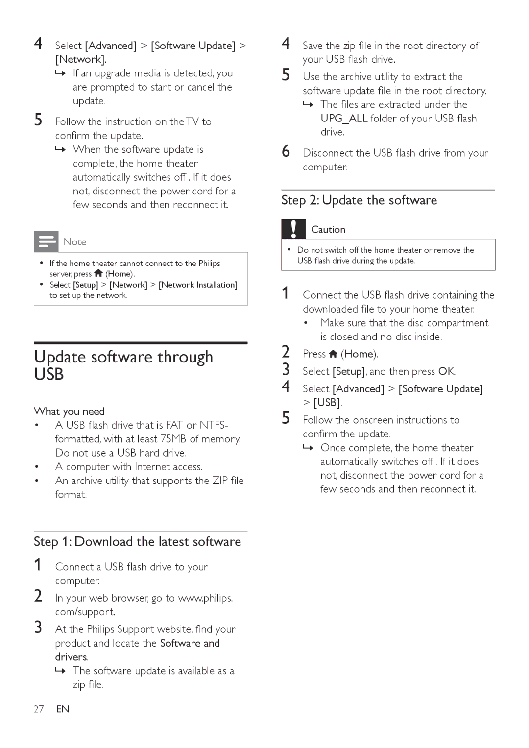 Philips HTB3560 user manual Update software through, Download the latest software, Update the software 