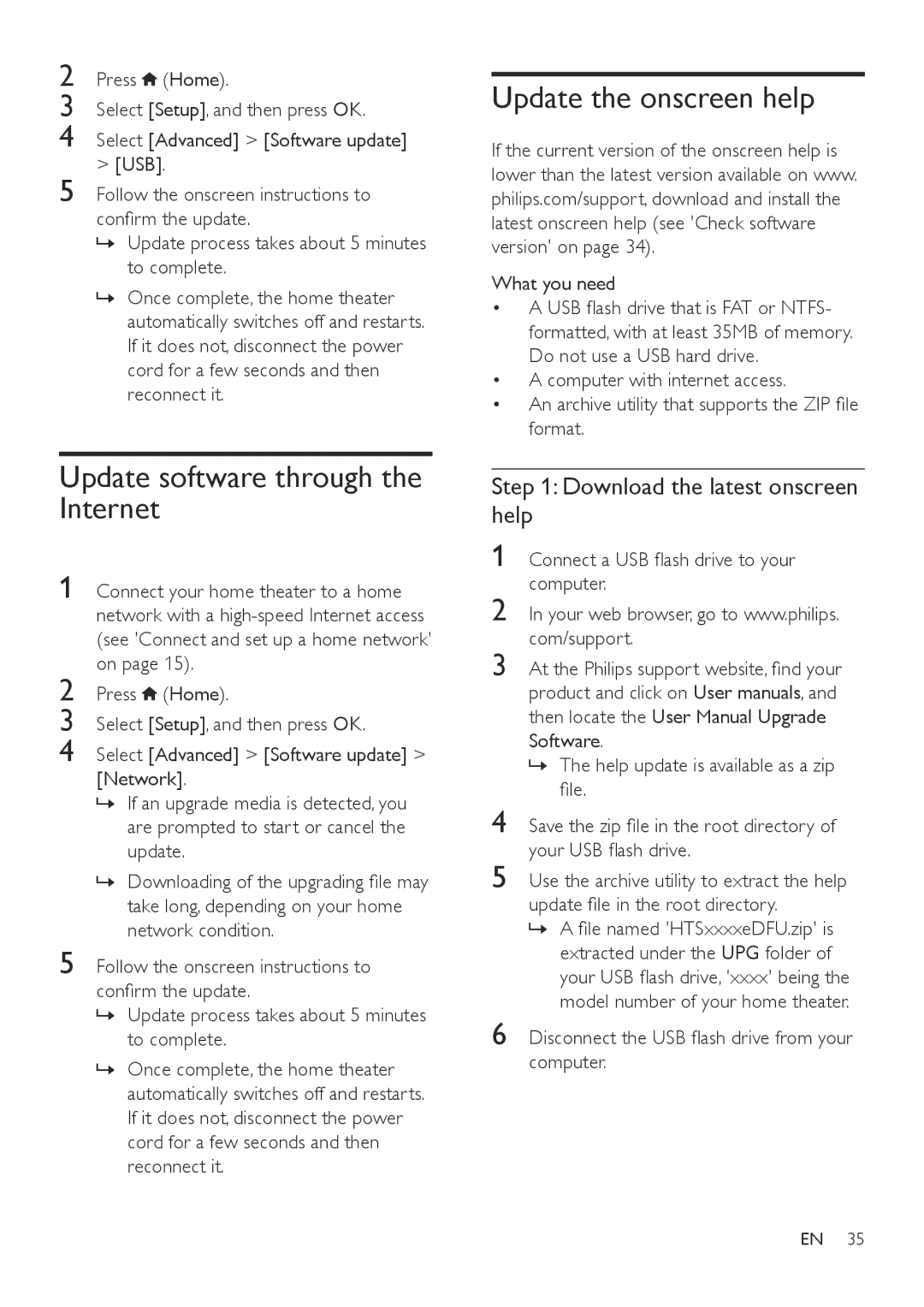 Philips HTB7150 Update software through the Internet, Update the onscreen help, Download the latest onscreen help 