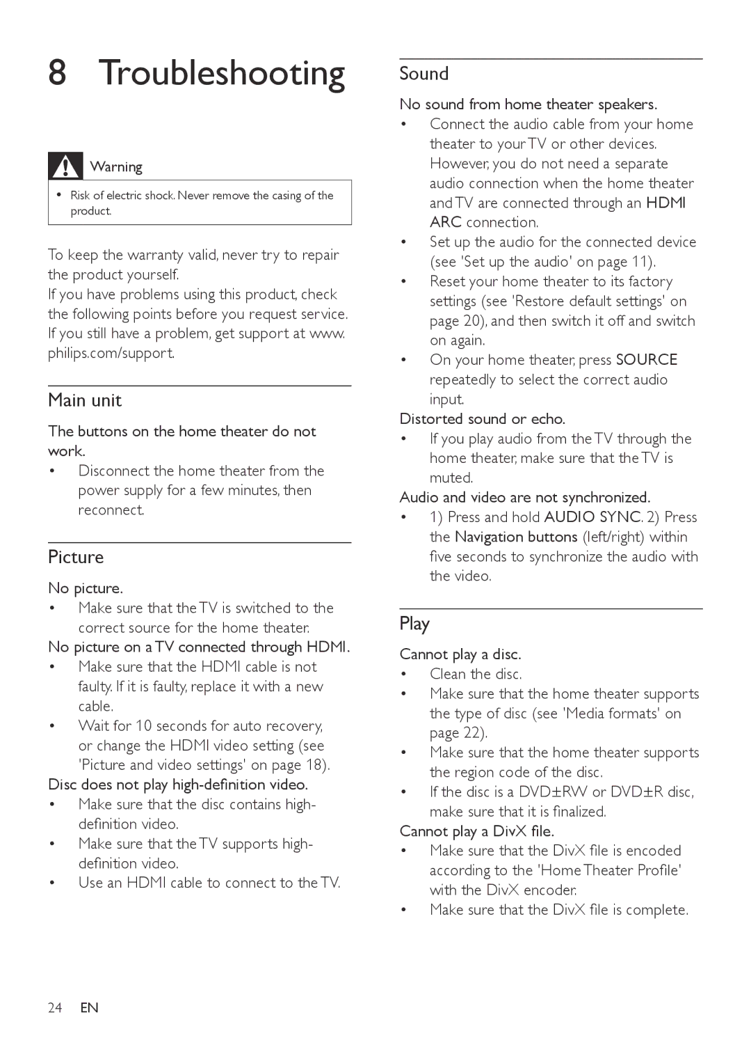 Philips HTD3510, HTD3570, HTD3540 user manual Troubleshooting, Picture, Sound, Play 