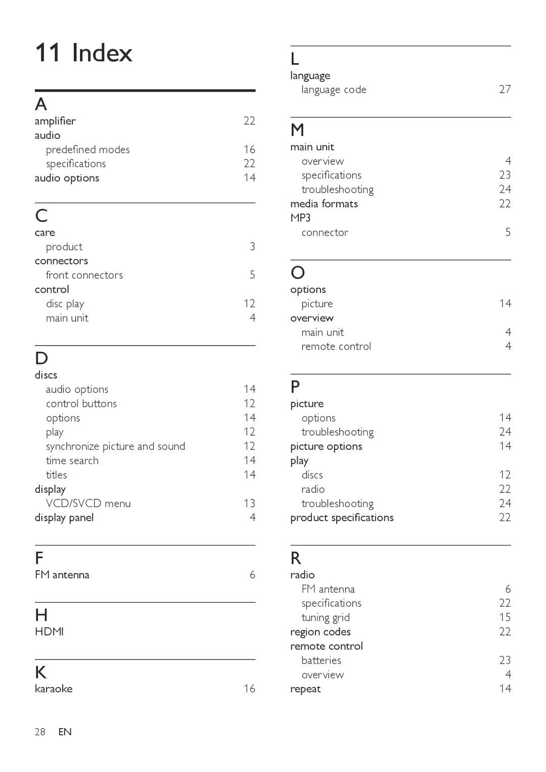 Philips HTD3570, HTD3540, HTD3510 user manual Index, Hdmi, MP3 