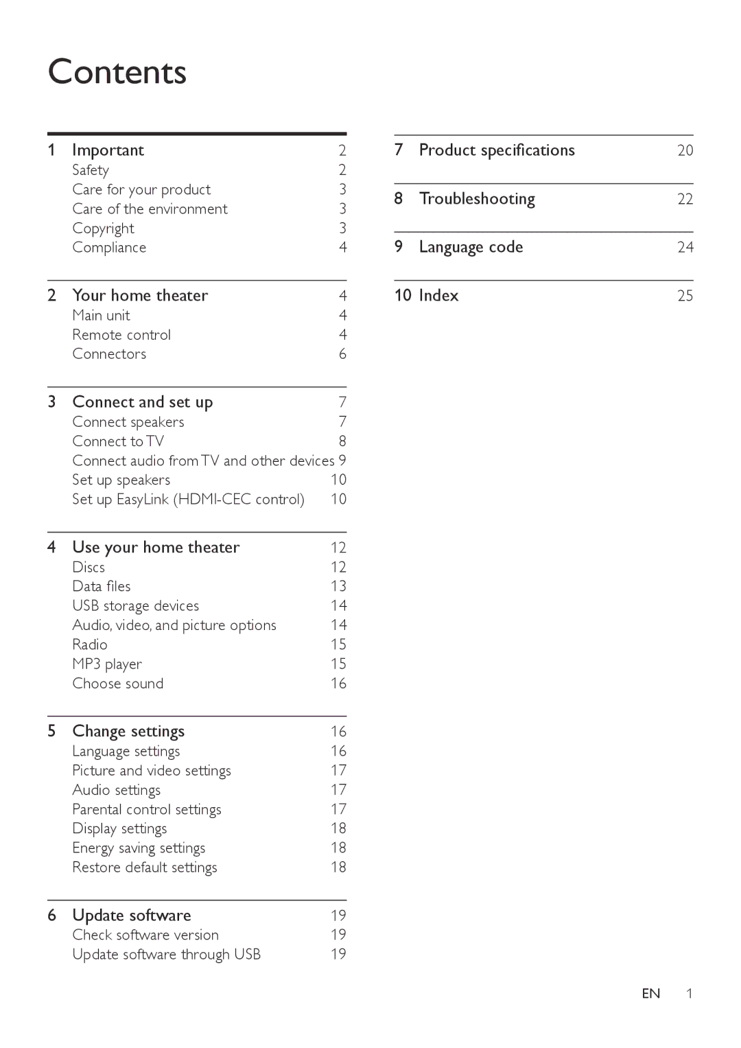 Philips HTD3570, HTD3540, HTD3510 user manual Contents 