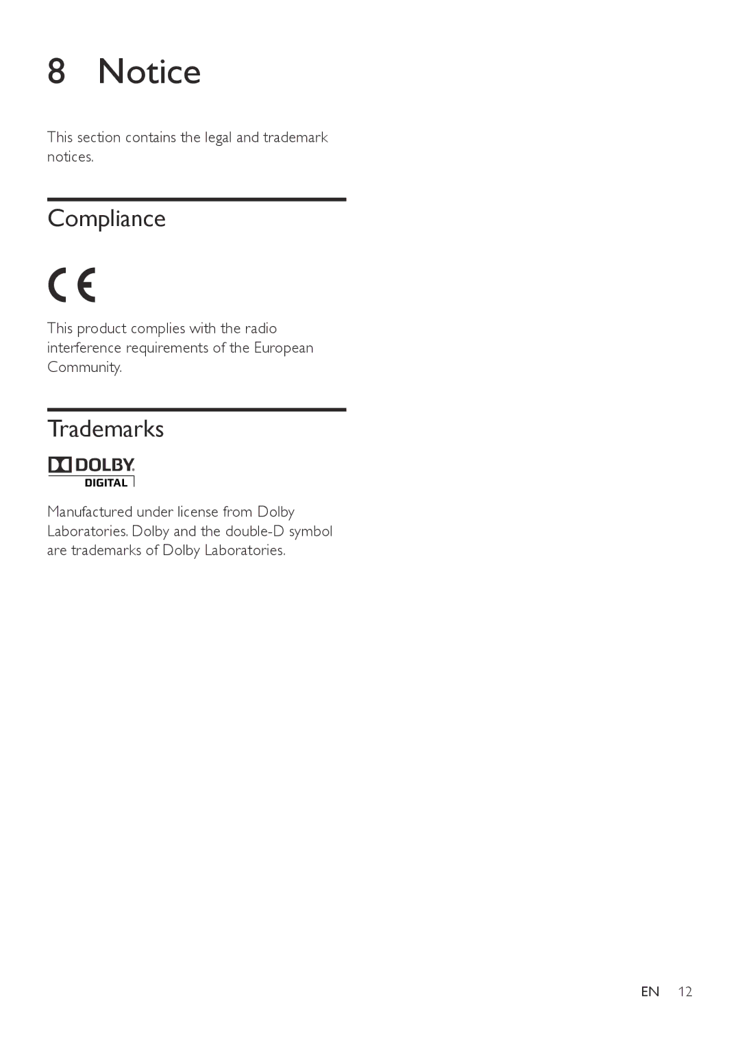 Philips HTL2100B, HTL2100C, HTL2100S, HTL2100G Compliance, Trademarks, This section contains the legal and trademark notices 