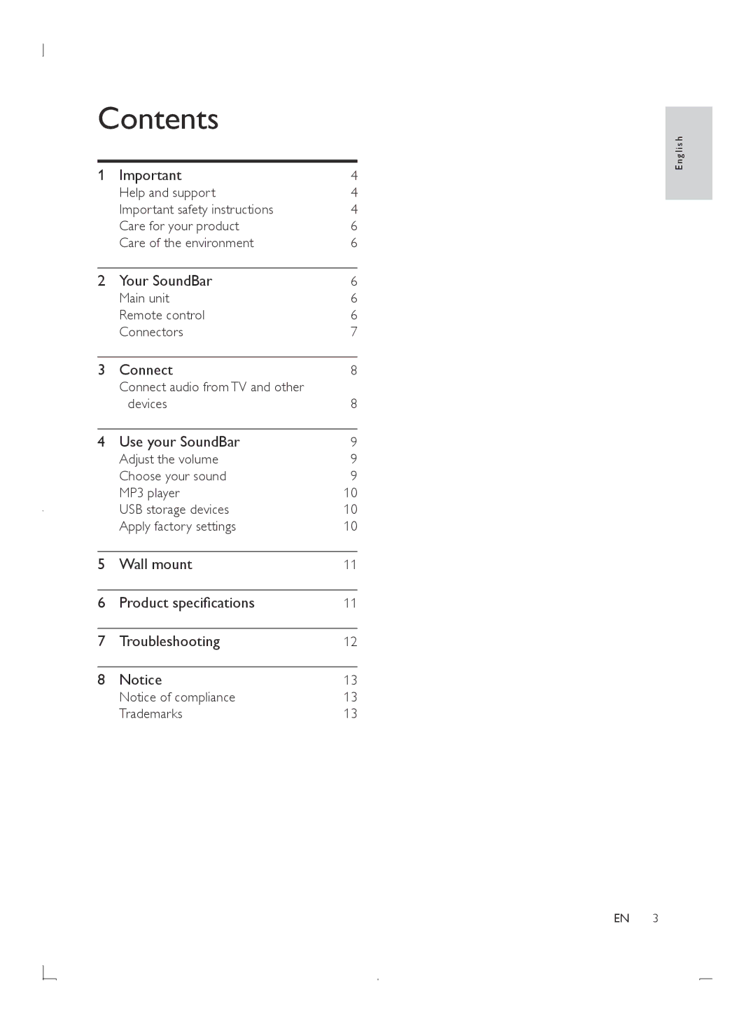 Philips HTL2101 manuel dutilisation Contents 