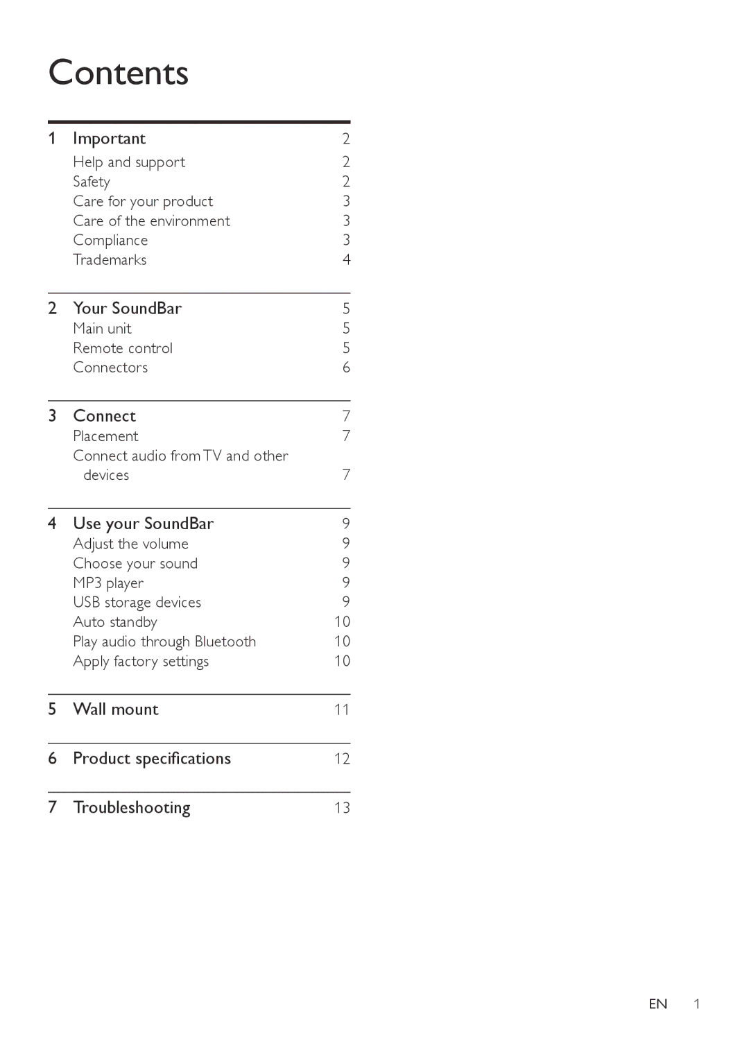 Philips HTL2111A user manual Contents 