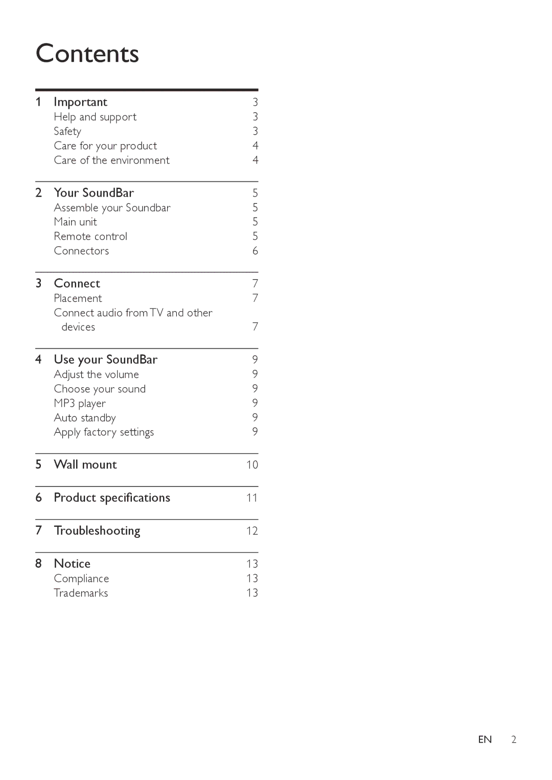 Philips HTL2150 user manual Contents 