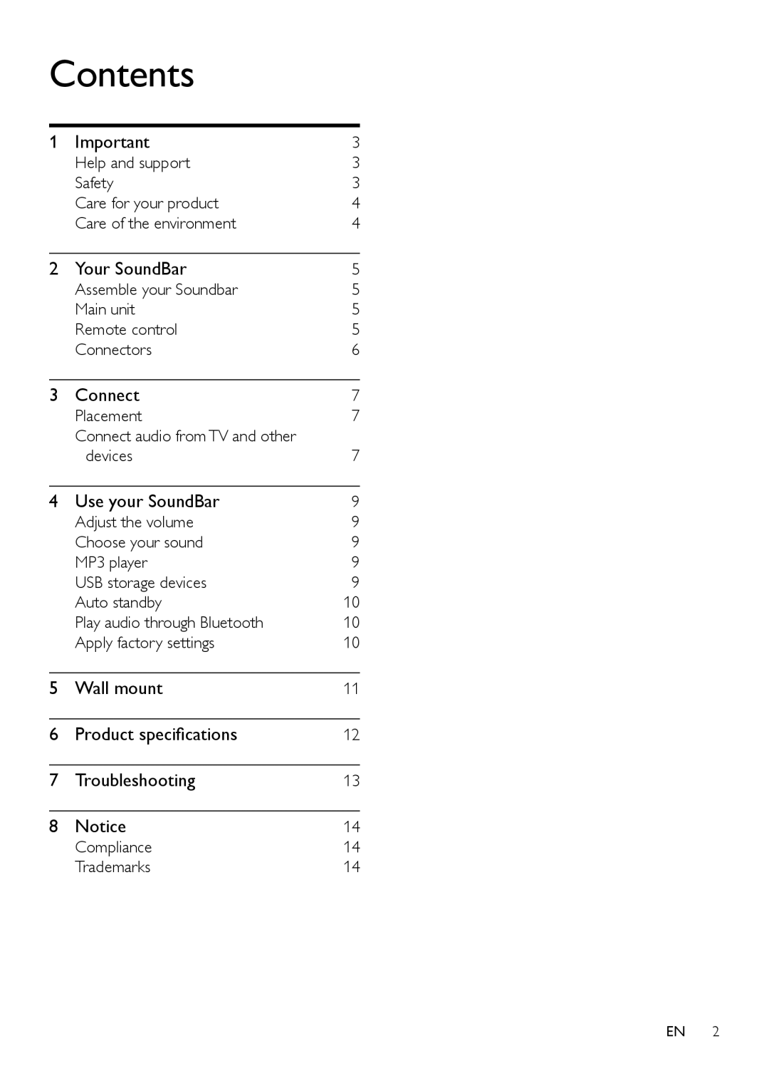 Philips HTL2160 user manual Contents 