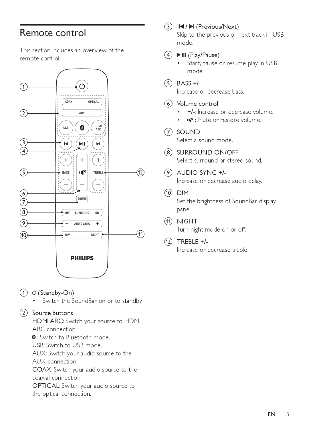 Philips HTL3110B user manual Remote control 