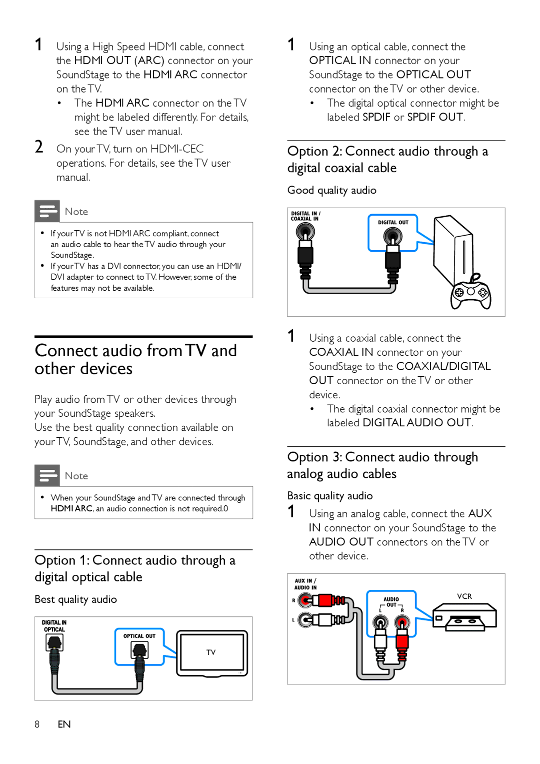 Philips HTL4110B Connect audio from TV and other devices, Option 2 Connect audio through a digital coaxial cable 