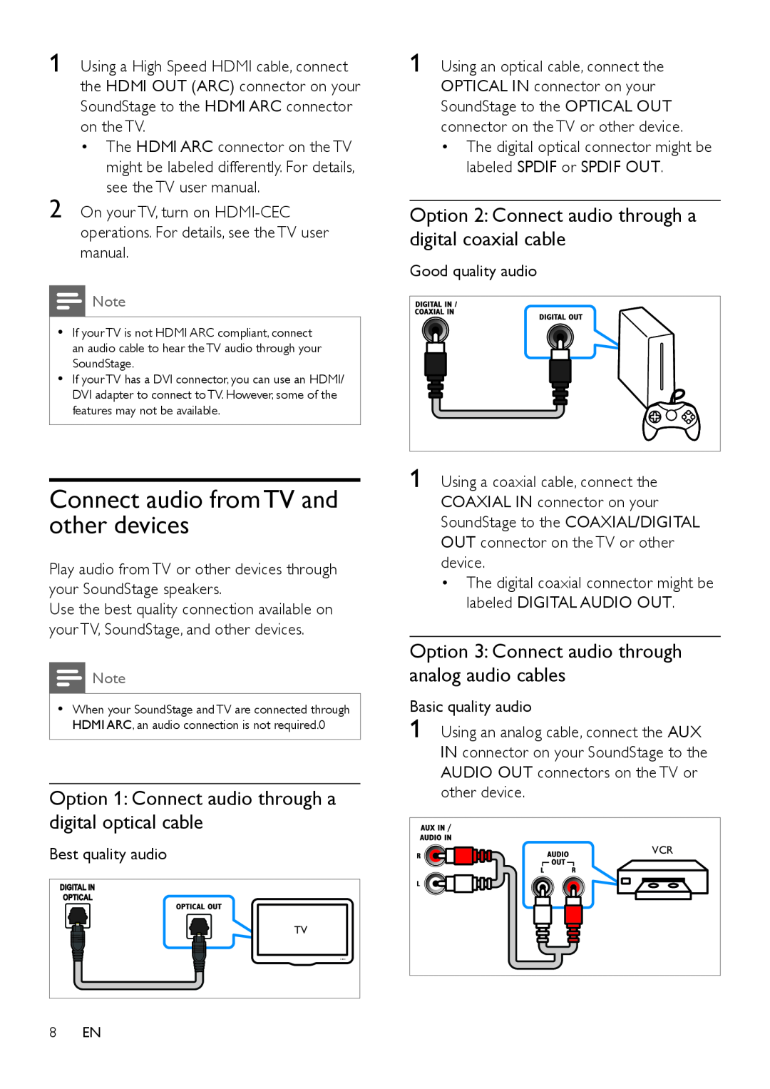 Philips HTL4110B user manual Connect audio from TV and other devices 