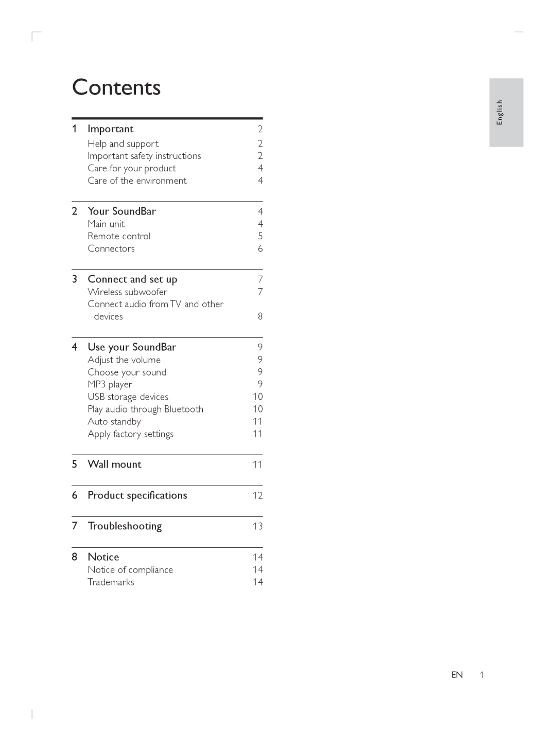 Philips HTL5110F7 user manual Contents 