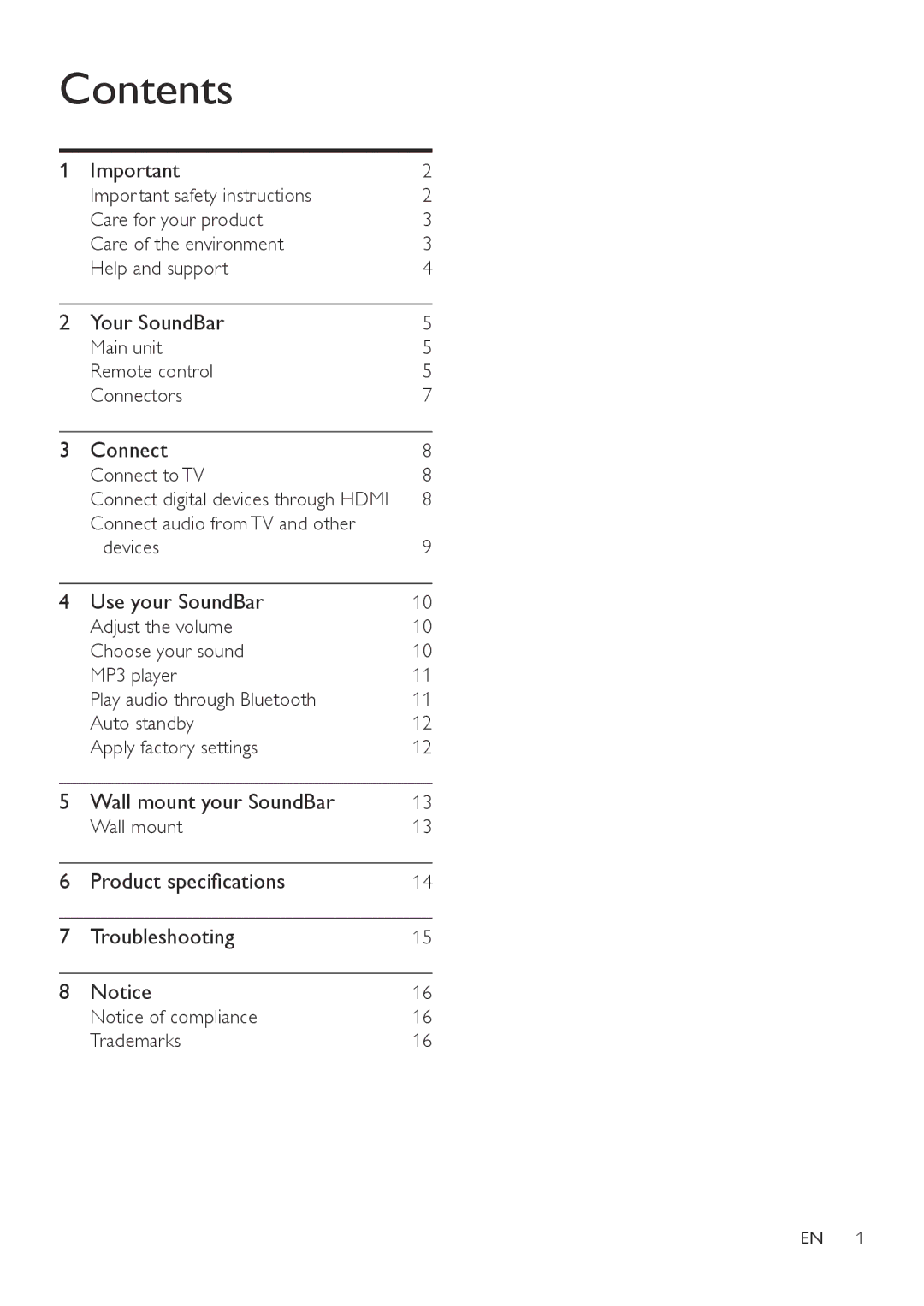 Philips HTL5120 user manual Contents 