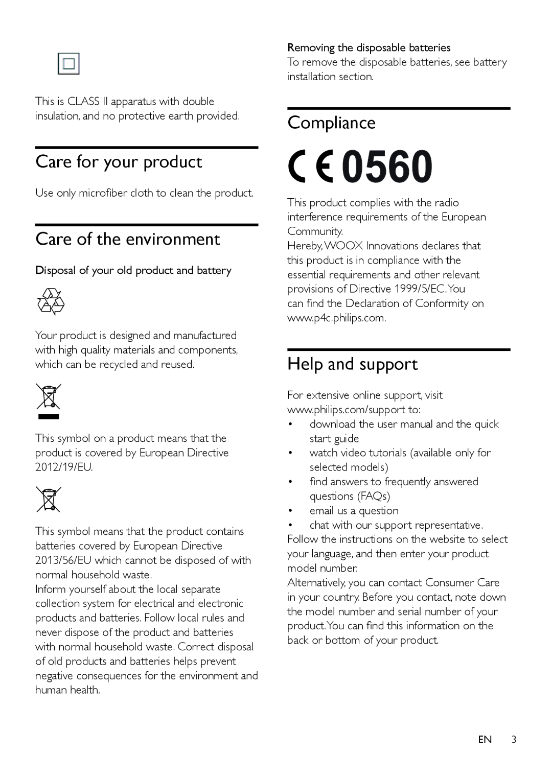 Philips HTL5145B user manual Care for your product, Care of the environment, Compliance, Help and support 