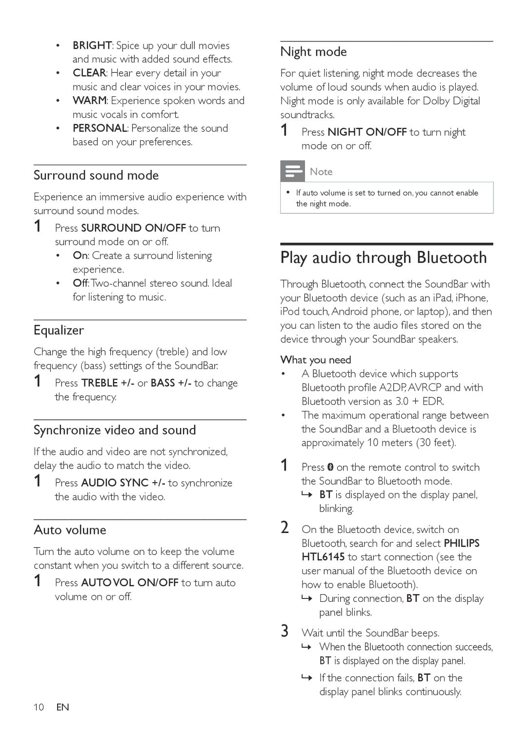 Philips HTL6145C user manual Play audio through Bluetooth 