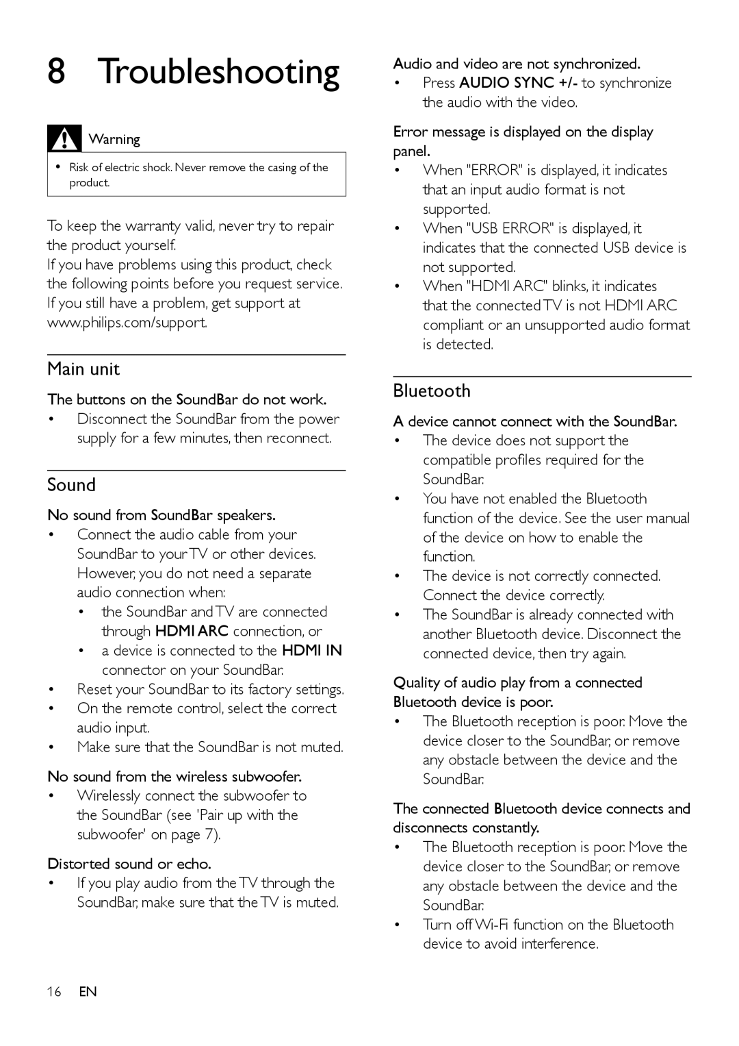 Philips HTL6145C user manual Troubleshooting, Sound 